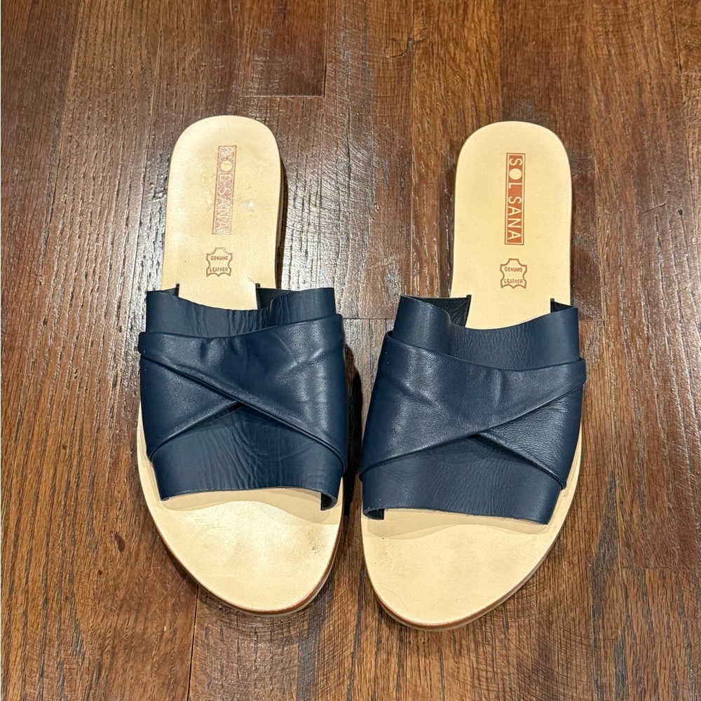 Sol Sana Blue Slide Sandals with Crossed Straps